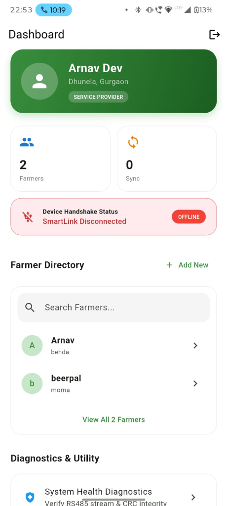 DigiSoil companion app dashboard screenshot